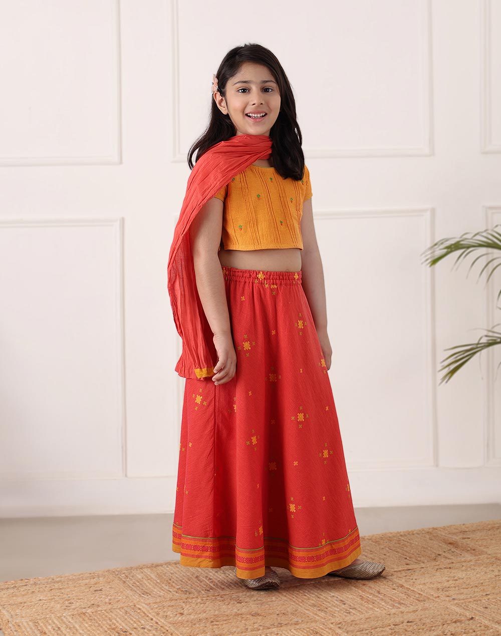 Pink Cotton Dobby 3pc Lehenga Set