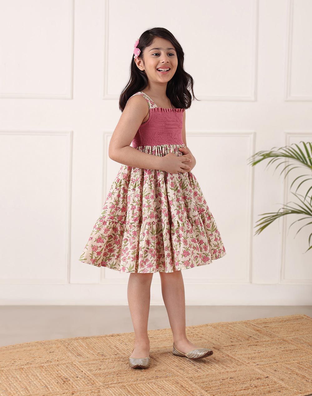 Pink Cotton Hand Block Printed Dress