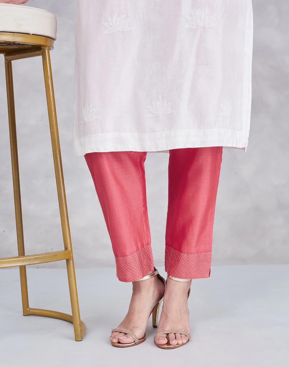 Pink Cotton Silk Embroidered Ethnic Pant