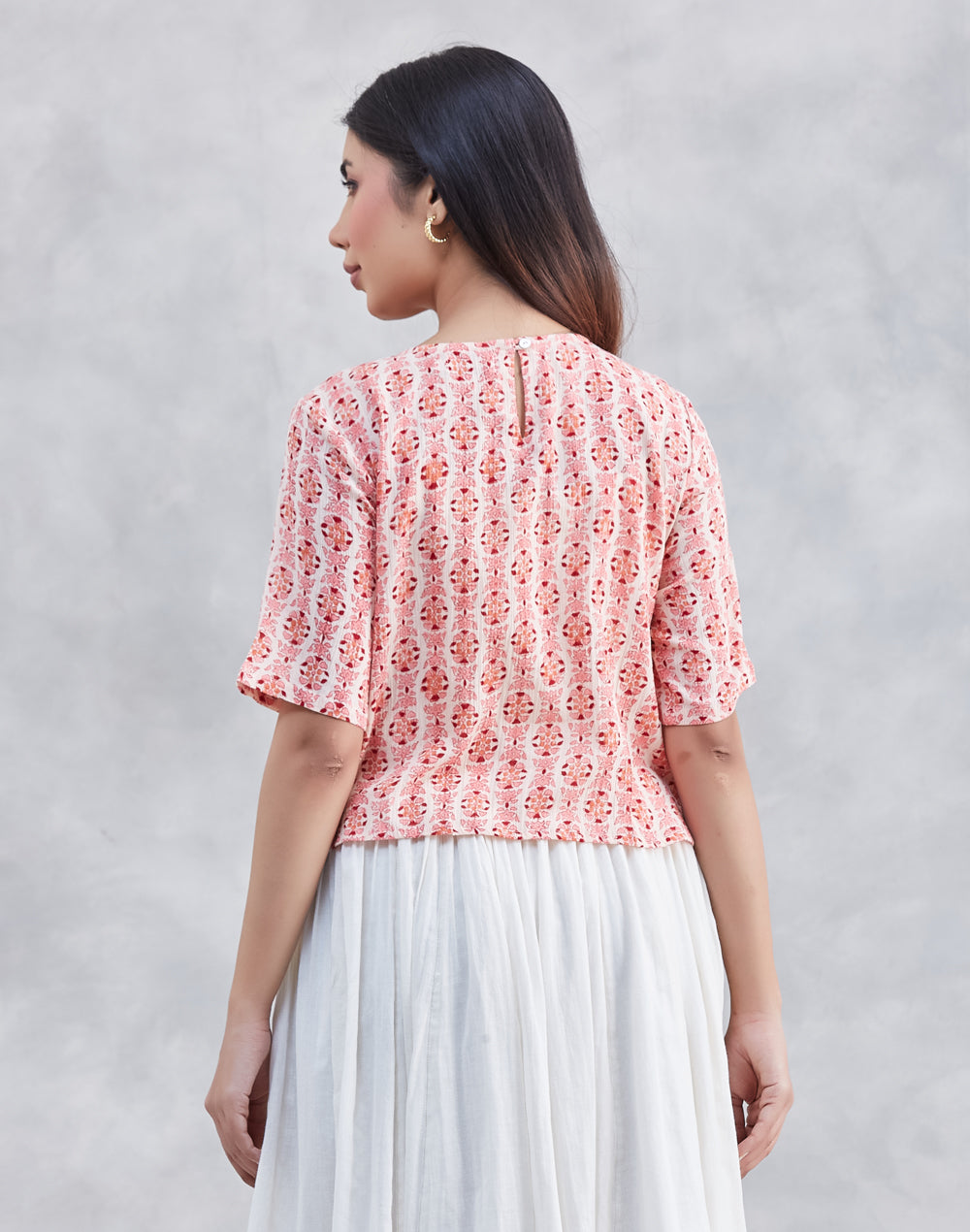 Orange Cotton Floral Short Top