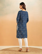 Indigo Cotton Printed Abstract Knee Length Kurta