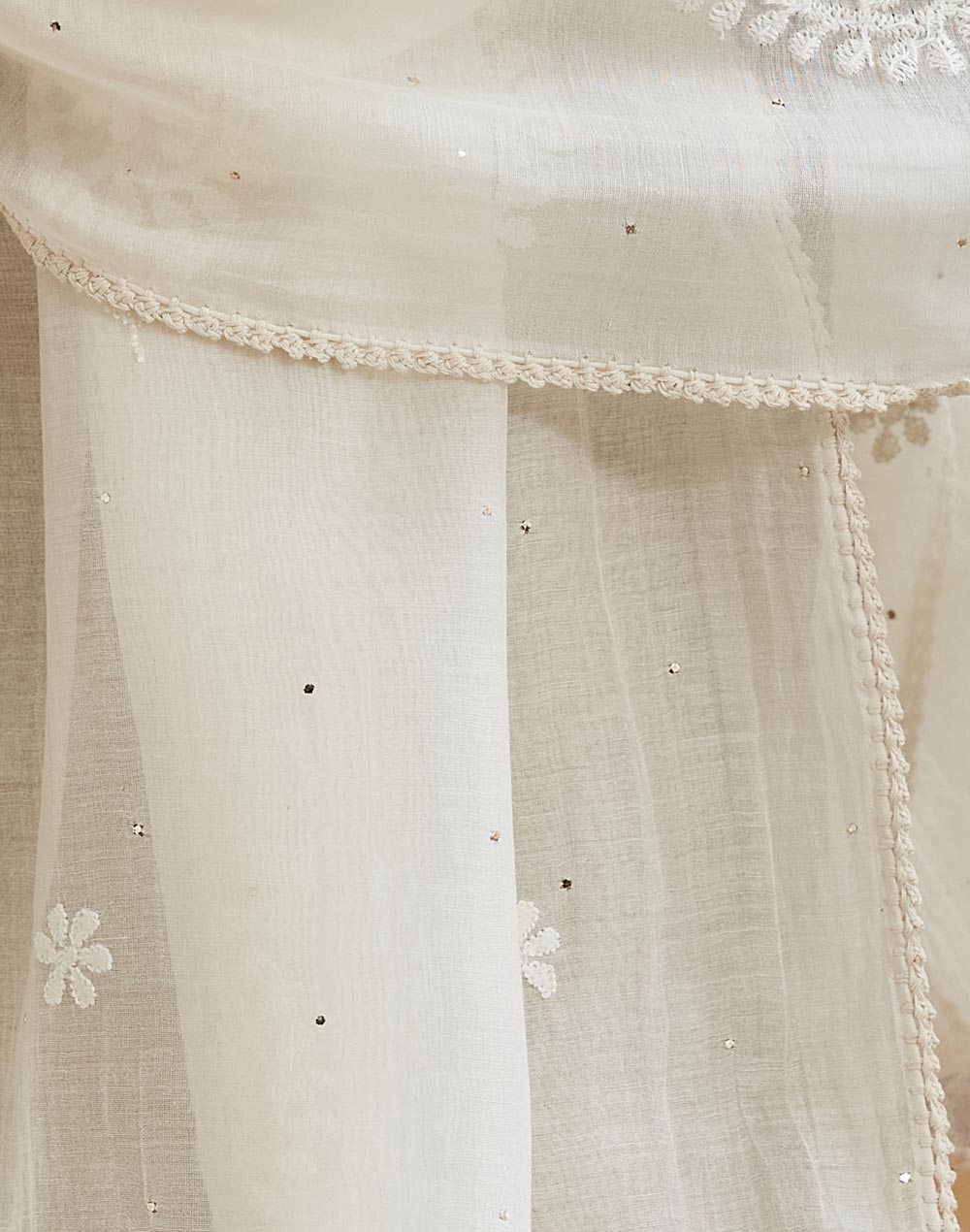 Natural Cotton Silk Chikankari Stole