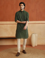 Green Cotton Dobby Slim Fit Pathani