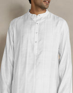 White Viscose Silk Dobby Long Kurta