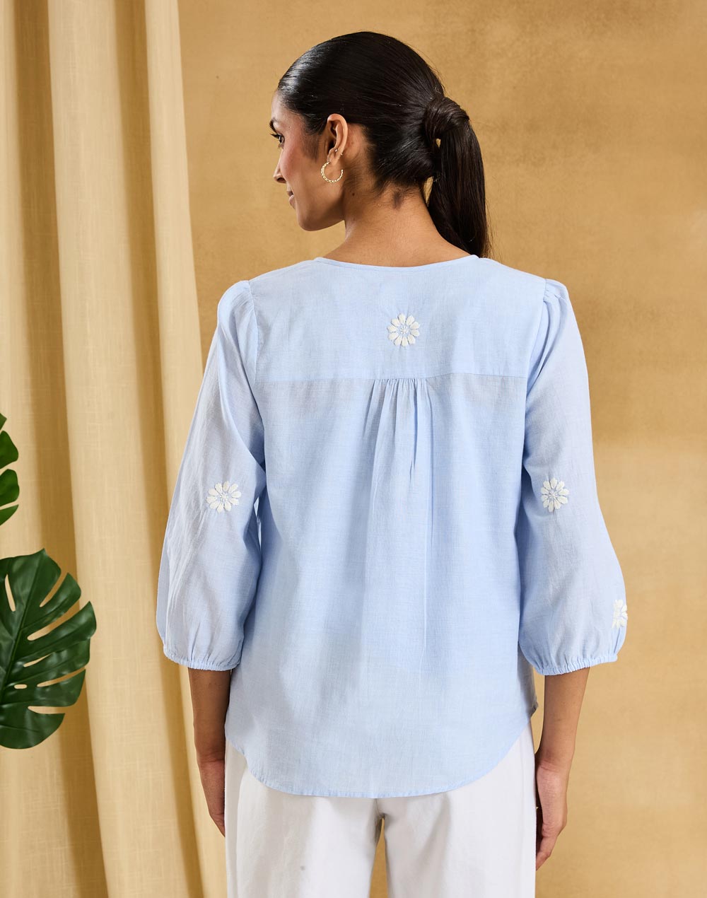Light Blue Cotton Pleated Top & Slip
