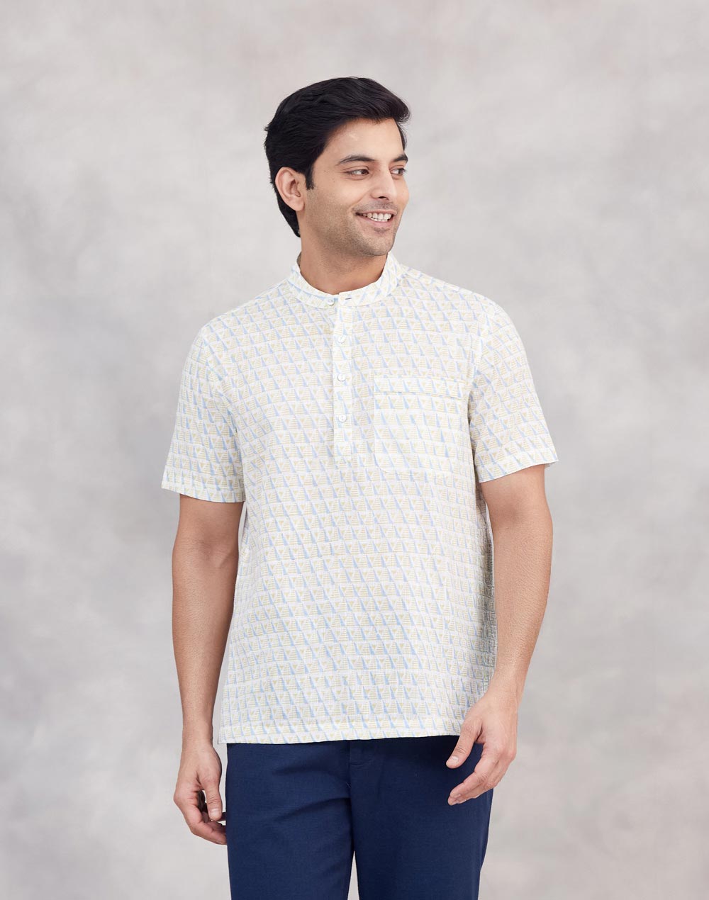 White Cotton Mid Placket Shirt