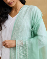 Blue Cotton Silk Blend Chikankari Dupatta