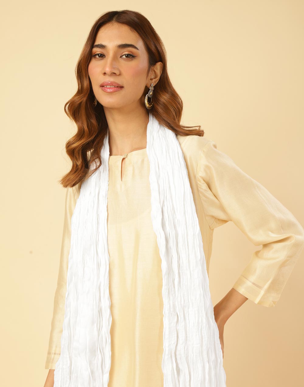 White Cotton Woven Dupatta