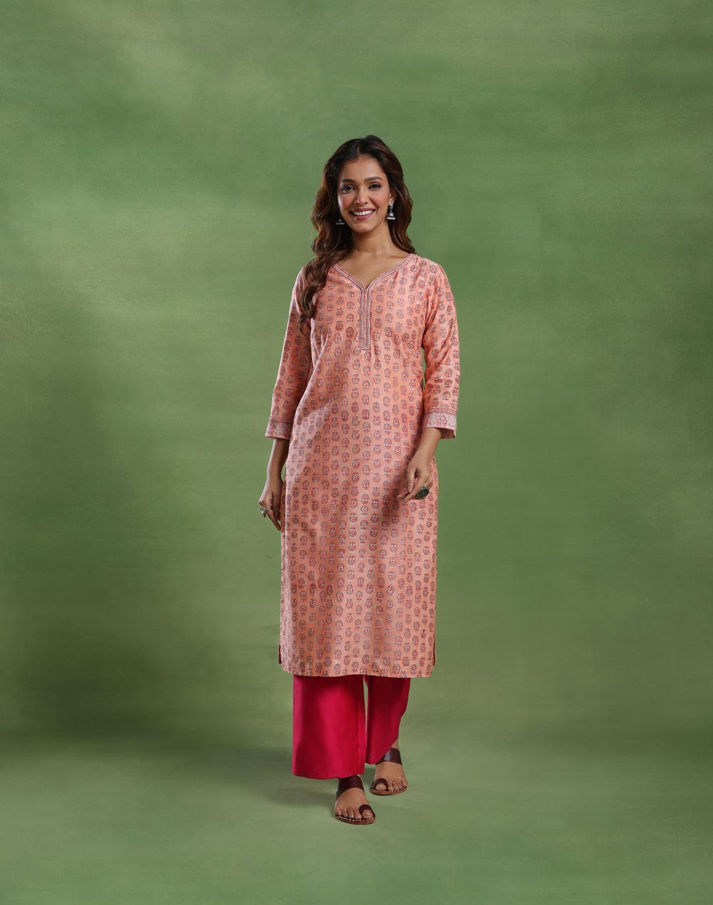 Pink Cotton Silk Long Kurta