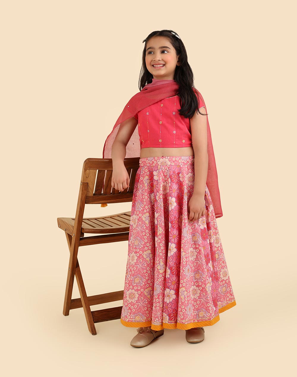 Pink Cotton Printed 3pc Lehenga Set