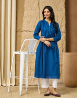 Indigo Cotton Pintuck Slim Fit Long Kurta