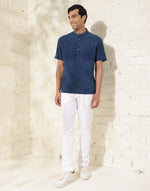 Blue Cotton Dabu Printed Mid Placket Shirt