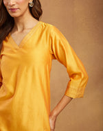 Yellow Cotton Silk Knee Length Kurta
