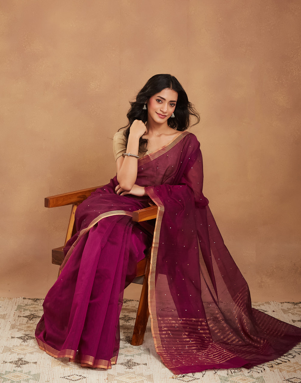 Purple Cotton Silk Blend Chanderi Sari