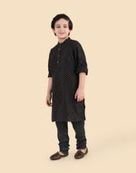 Black Cotton Silk Blend Long Kurta