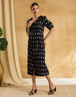 Black Cotton Ikat Midi Dress