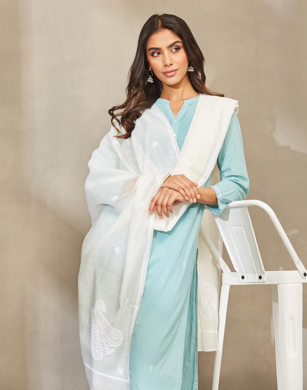 Natural Cotton Silk Chikankari Dupatta