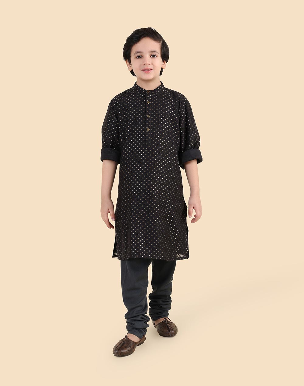 Black Cotton Silk Blend Long Kurta