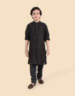Black Cotton Silk Blend Long Kurta