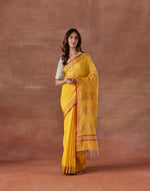 Yellow Cotton Silk Blend Woven Wonders Chanderi Sari
