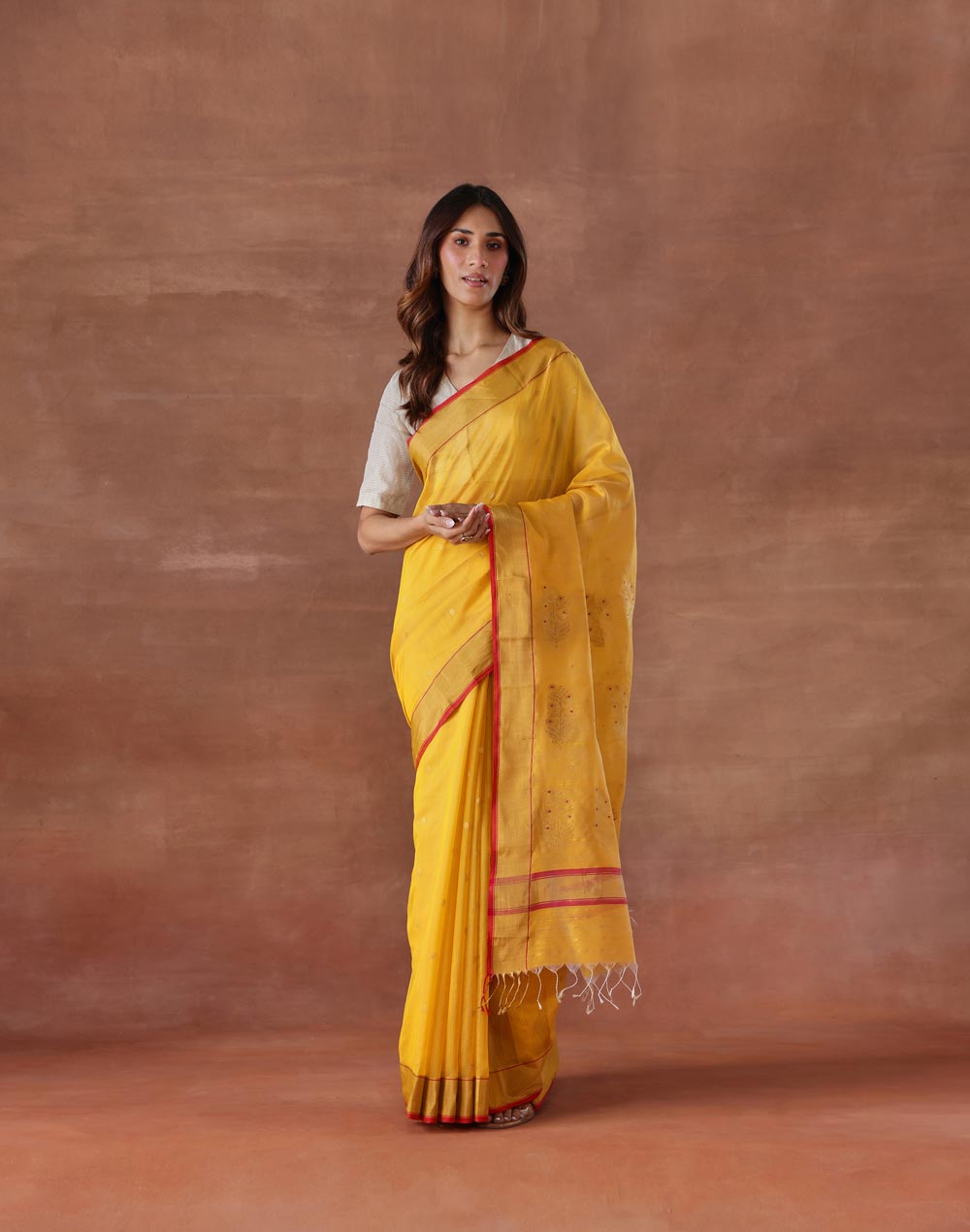 Yellow Cotton Silk Blend Woven Wonders Chanderi Sari