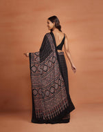 Black Viscose Blend Ajrakh Printed Sari
