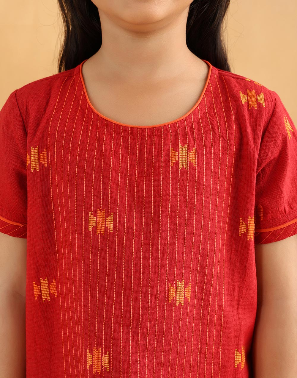Red Cotton Dobby 3pc Churidar Set