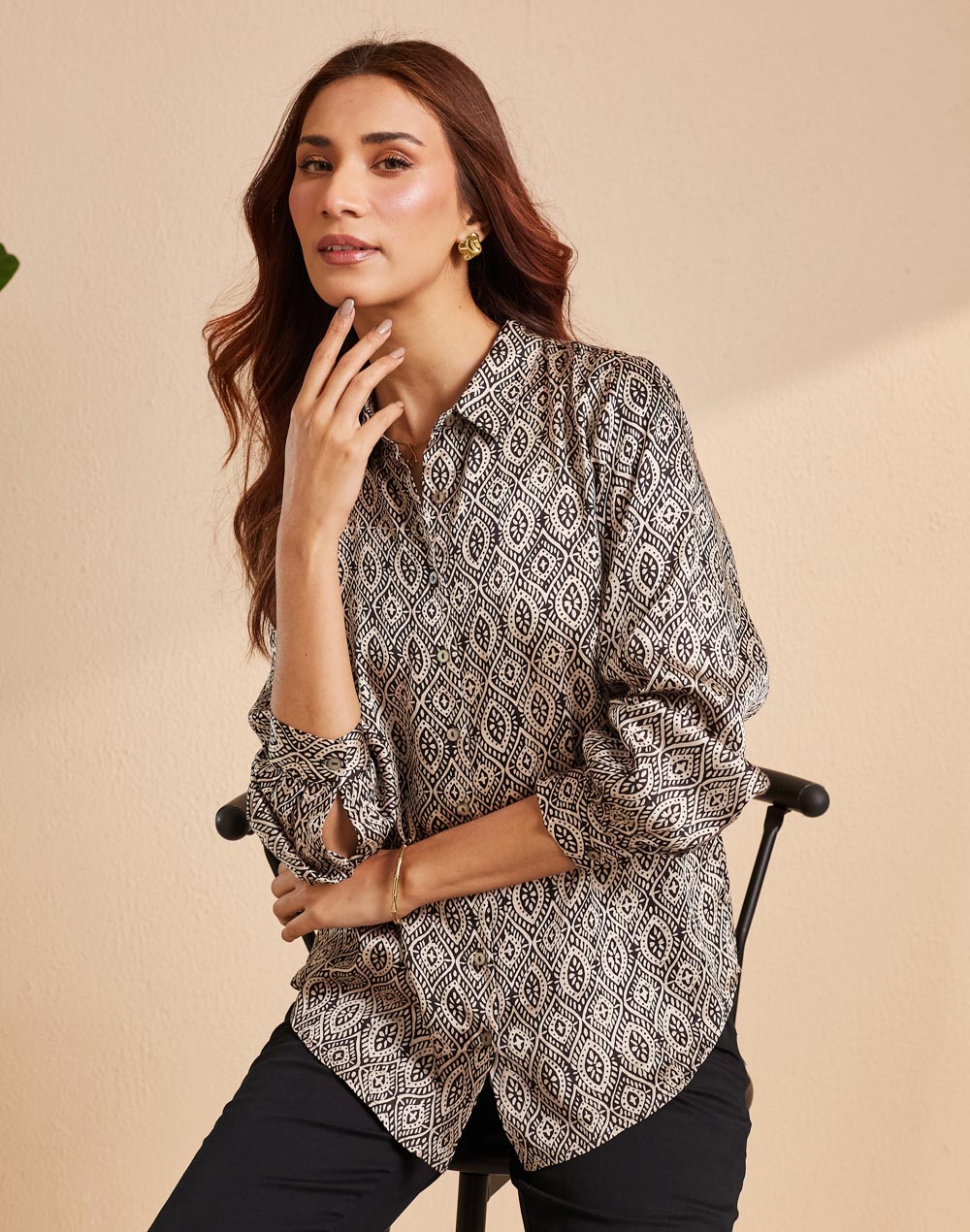 Black Rayon Blend Printed Allure Shirt