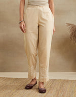 Beige Cotton Chikankari Ethnic Pant