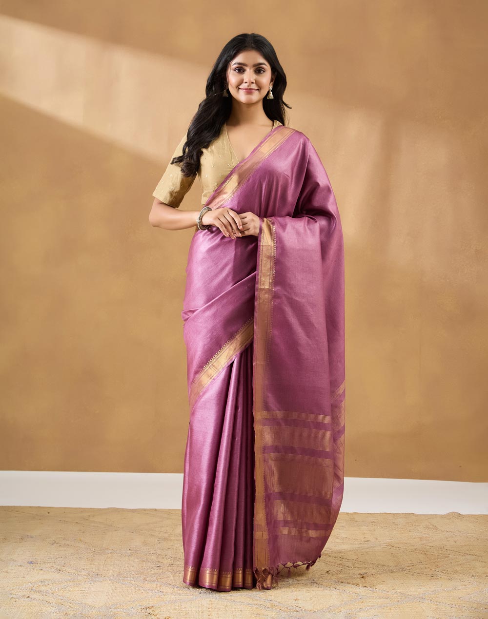 Purple Silk Blend Hand Woven Sari