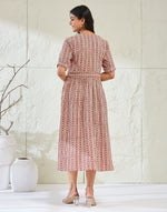 Red Cotton Bagh Printed Midi Dress