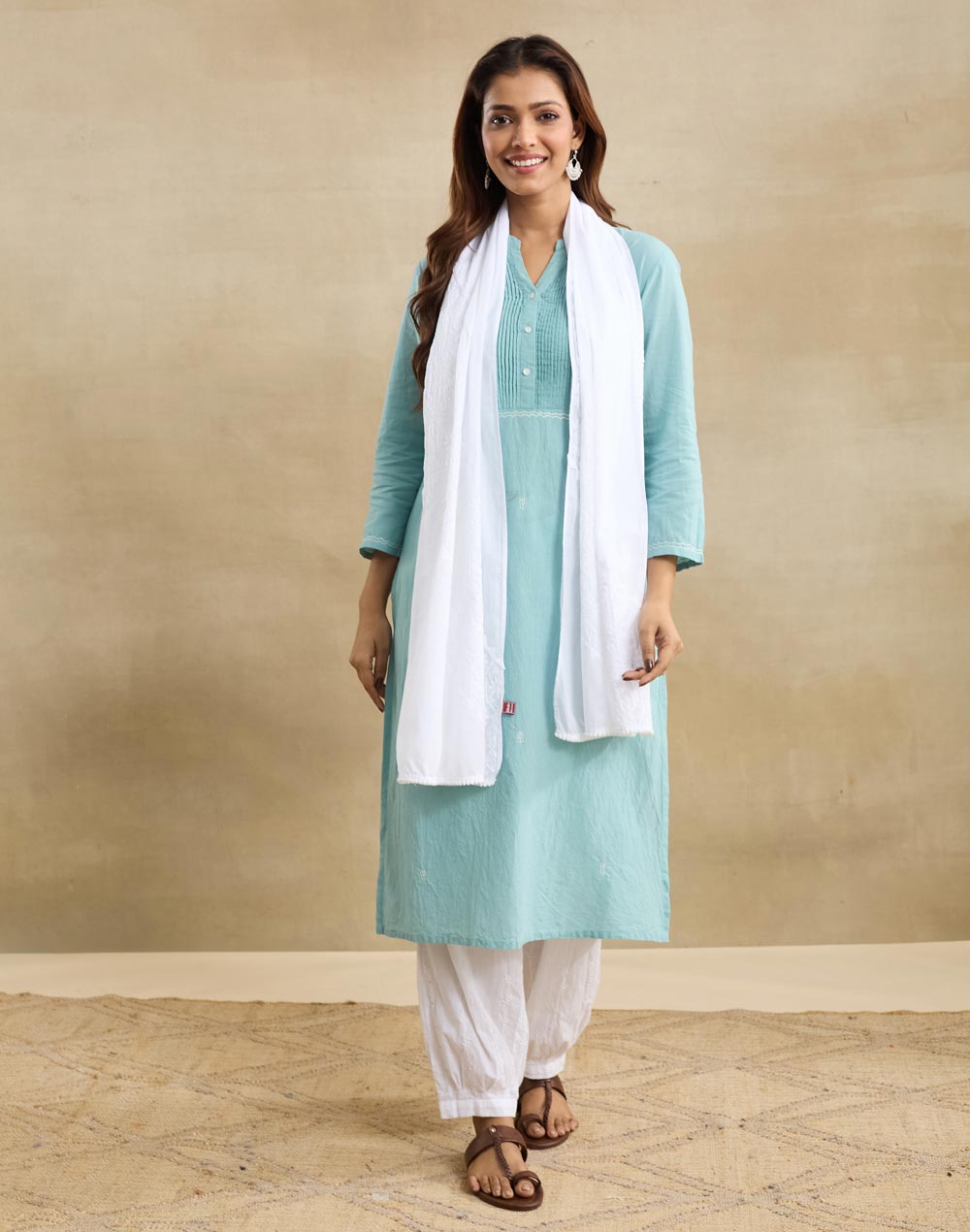 White Cotton Chikankari Stole