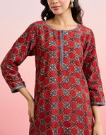 Maroon Cotton Silk Ajrakh Printed Long Kurta