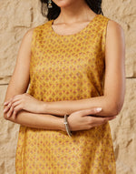 Mustard Viscose Silk Hand Block Printed Slim Fit Short Kurta