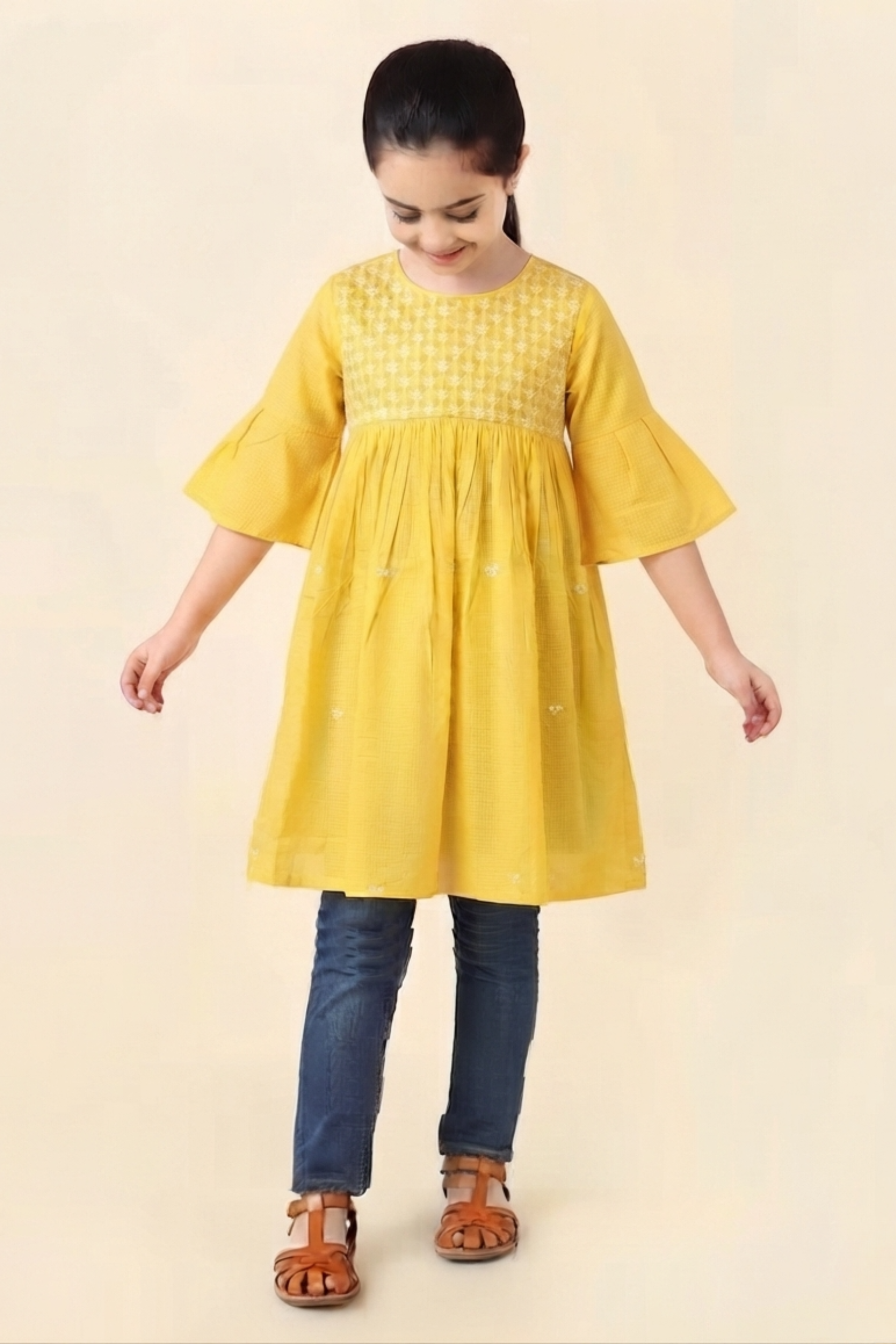 Yellow Cotton Chikankari Dress