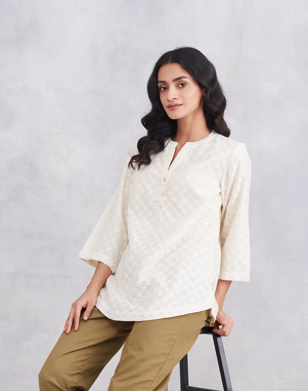 Offwhite Cotton Silk Blend Tunic