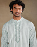 Green Cotton Chikankari Slim Fit Long Kurta