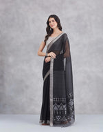 Black Cotton Silk Blend Woven Wonders Jamdani Sari