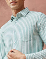 Green Cotton Blend Striped Shirt