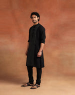 Black Cotton Chikankari Slim Fit Long Kurta