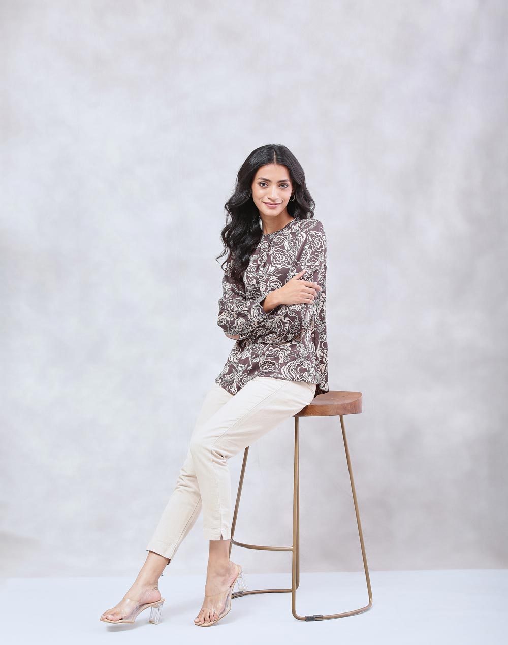 Black Rayon Blend Printed Top