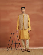 Beige Viscose Silk Nehru Jacket