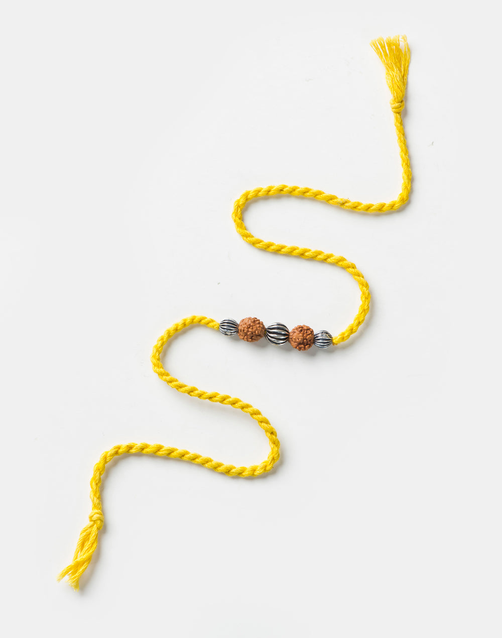 Mustard Metal Rudrakash With Textured Balls Rakhi