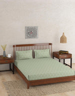 Green Roshni Printed Cotton Bed Sheet With Pillow Covers