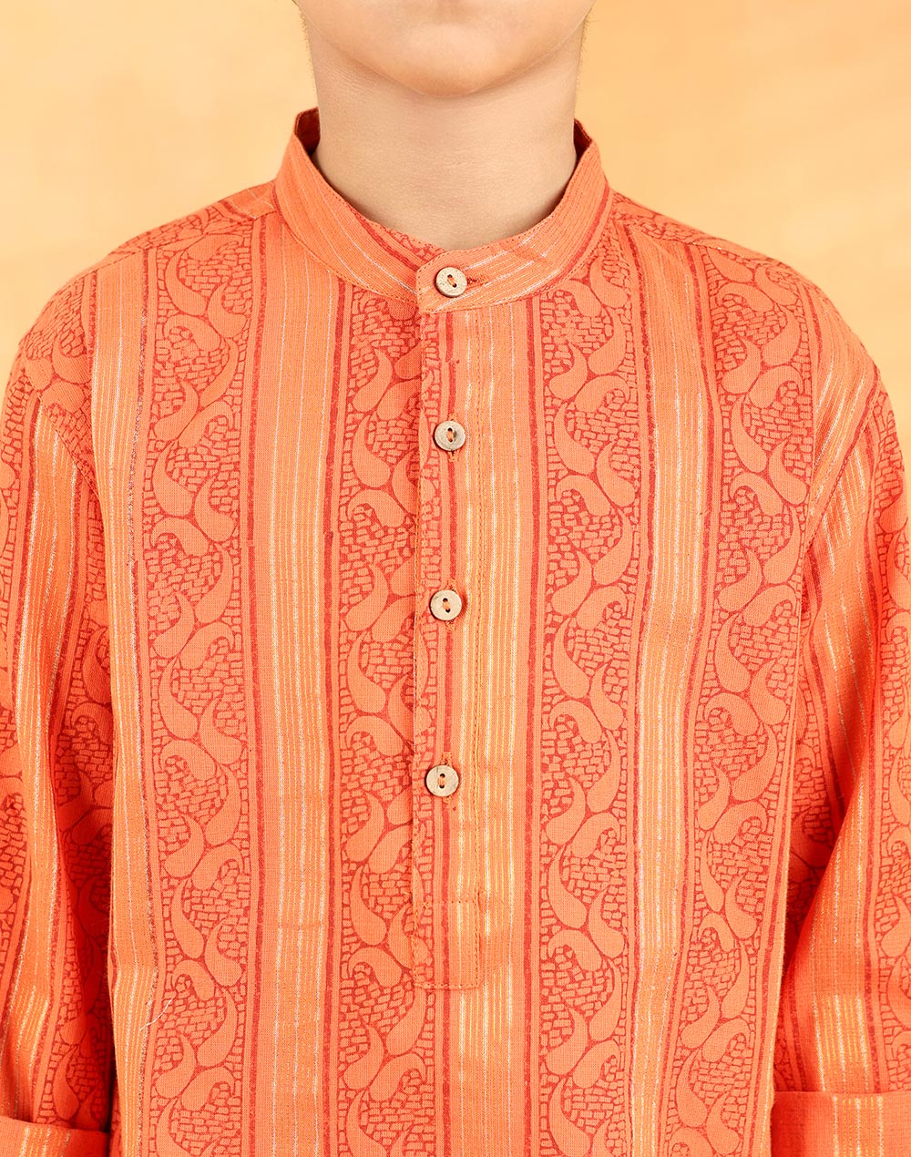 Orange Cotton Blend Hand Block Printed Long Kurta