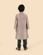 Grey Cotton Silk Blend Printed Long Kurta
