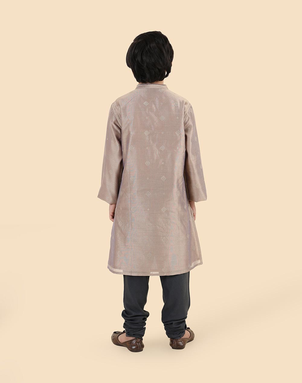 Grey Cotton Silk Blend Printed Long Kurta