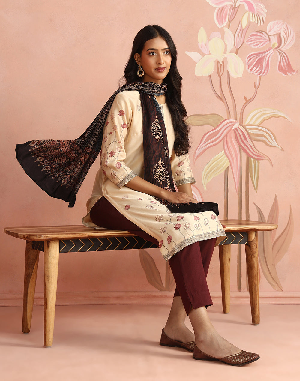 Red-Black Viscose Blend Ajrakh Printed Stole