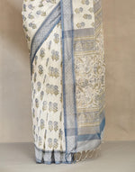 Blue Cotton Silk Blend Hand Block Print Sari