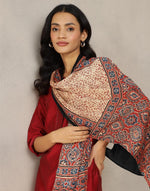 Red Viscose Blend Ajrakh Printed Stole